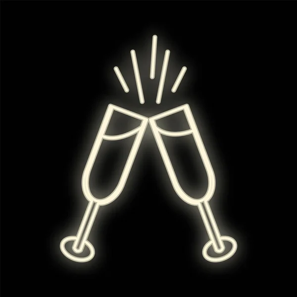 尼昂喝两杯。亮晶晶的敬酒标志鸡尾酒，狂欢，香槟，酒，主题。光闪闪的酒精符号 — 图库矢量图片
