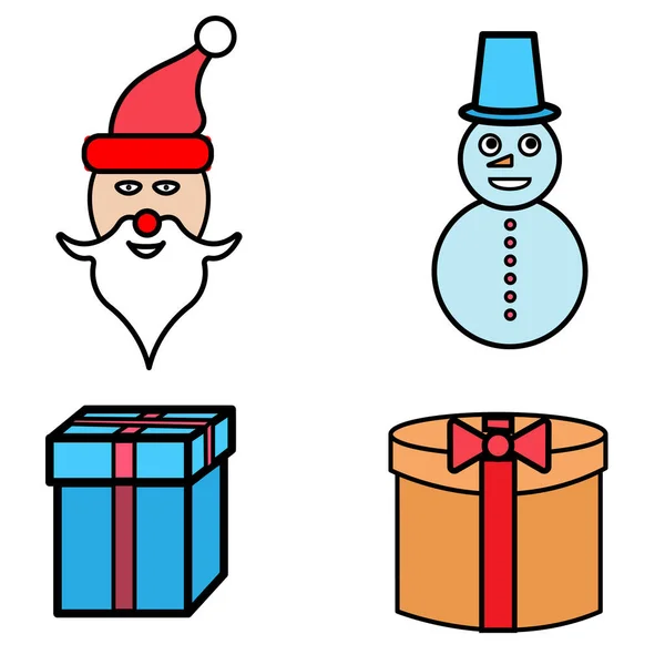 Jul och nyår ikon set Holiday Santa Claus Snowman — Stock vektor