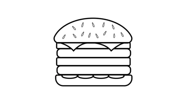 Burger on a white background, vector illustration. double burger black and white. black bold outline drawing. double filling in a burger. meatless sandwich for vegetarians — Stock Vector