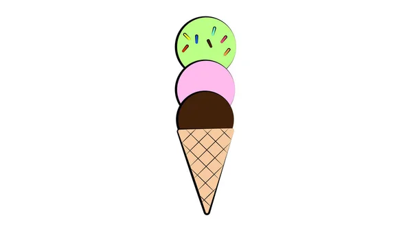 Jégkrém golyókban egy gofri csészében fehér háttérrel, vektor illusztráció. egy étvágygerjesztő édes desszert gyerekeknek és felnőtteknek. tejédesség — Stock Vector