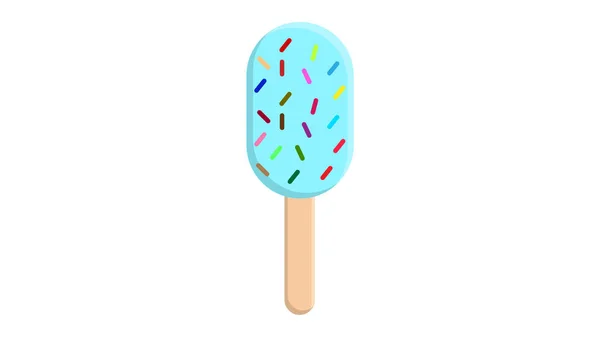 Ice cream on a stick on a white background, vector illustration. black and white turquoise ice cream, with candies on the glaze. sweet milk dessert for children and adults — Stock Vector