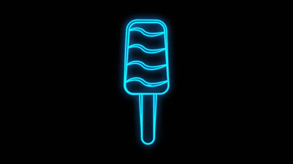Jégkrém pálcikán fekete háttérrel, vektor illusztráció, neon. neon felirat kék a kávézó és a lakberendezés. szokatlan stílusos neon stílus jel — Stock Vector