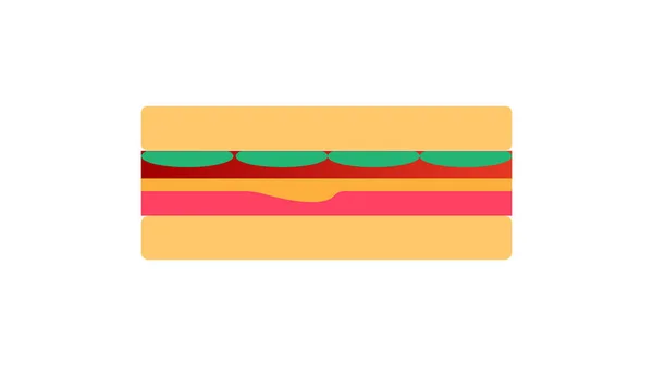 Colazione, delizioso inizio di giornata. Sandwich semplice con formaggio e verdure. Illustrazione vettoriale cartone animato icona piatta isolato su bianco — Vettoriale Stock