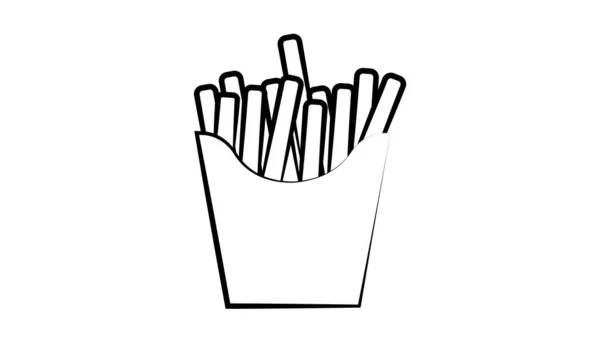 Fast Food Franse frietjes lijn pictogram op witte achtergrond — Stockvector