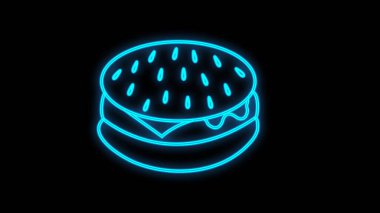 Burger neon ışığı, parlak tabela, hafif pankart. Hamburger logosu, amblem.