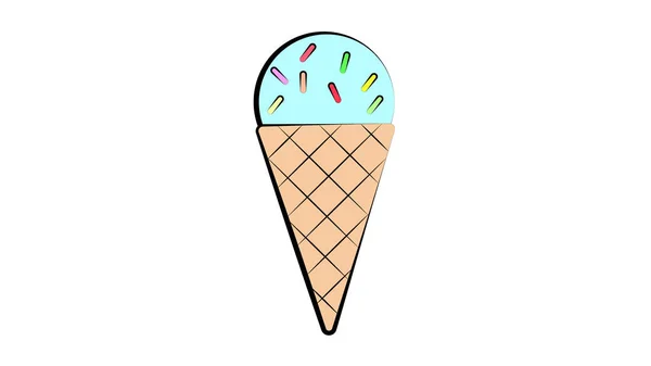Ice cream sweet, milk in a waffle cup, on a white background, vector illustration. scoop of turquoise ice cream with sugar sprinkles. fruit sweet ice cream — Stock Vector