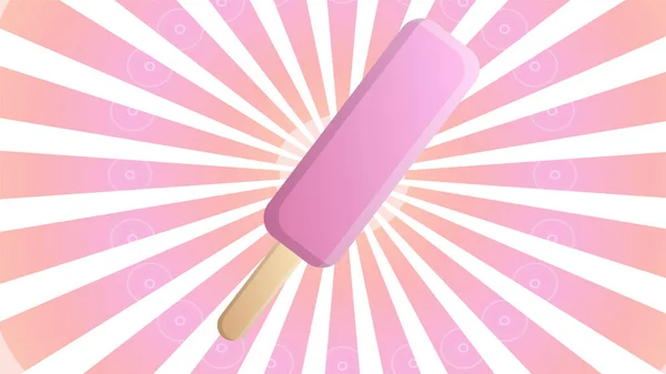 Мороженое сладкое, молоко, фруктовое мороженое розовое на палочке на бело-розовом фоне, векторная иллюстрация, рисунок. вкусный десерт для детей и взрослых. обои для кафе и ресторана — стоковый вектор