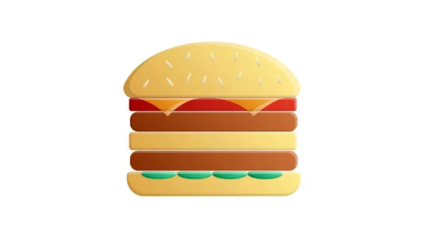 Burger auf weißem Hintergrund, Vektorillustration. Double Burger mit doppelter Füllung. Fleisch, Käse, grüne Füllung. Herzhaftes Mittagessen. Fast Food, um Hunger zu stillen — Stockvektor