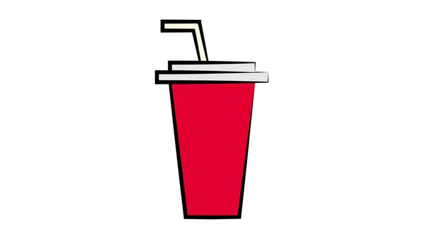 Café em um copo com uma palha, sobre um fundo branco, ilustração vetorial. vidro de papelão vermelho com uma tampa branca. Copo para bebidas, bebida quente em movimento. café da manhã em vez de café da manhã —  Vetores de Stock