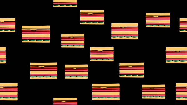 Sandwich seamless pattern, breakfast fast food. Cartoon flat style. Vector — Stock Vector