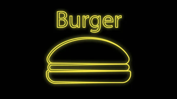 Burger cafe neon sign. Fastfood burger sandwich logo neon, banner terang, templat desain, iklan neon malam untuk restoran makan, makanan jalanan. Vector Illustrations. Menyunting tanda teks neon - Stok Vektor