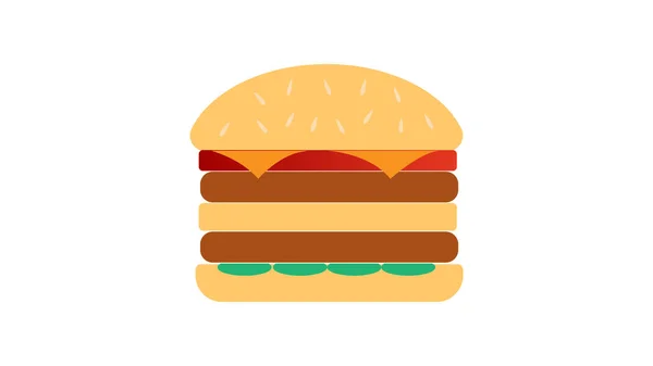Smakelijke hamburger met vulling op een witte achtergrond, vector illustratie. dubbele hamburger met sesamzaad erop. dubbel vlees gevuld met tomaten en vlees. hartige ongezonde lunch — Stockvector