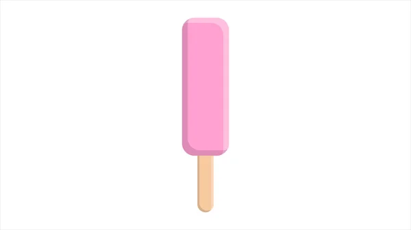 Ice cream in pink glaze on a wooden stick flat isolated — Stock Vector