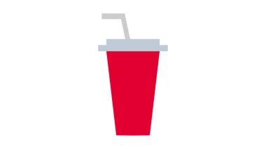 Beyaz arkaplan vektör illüstrasyonunda izole edilmiş saman içen kırmızı çizgili kağıt bardak