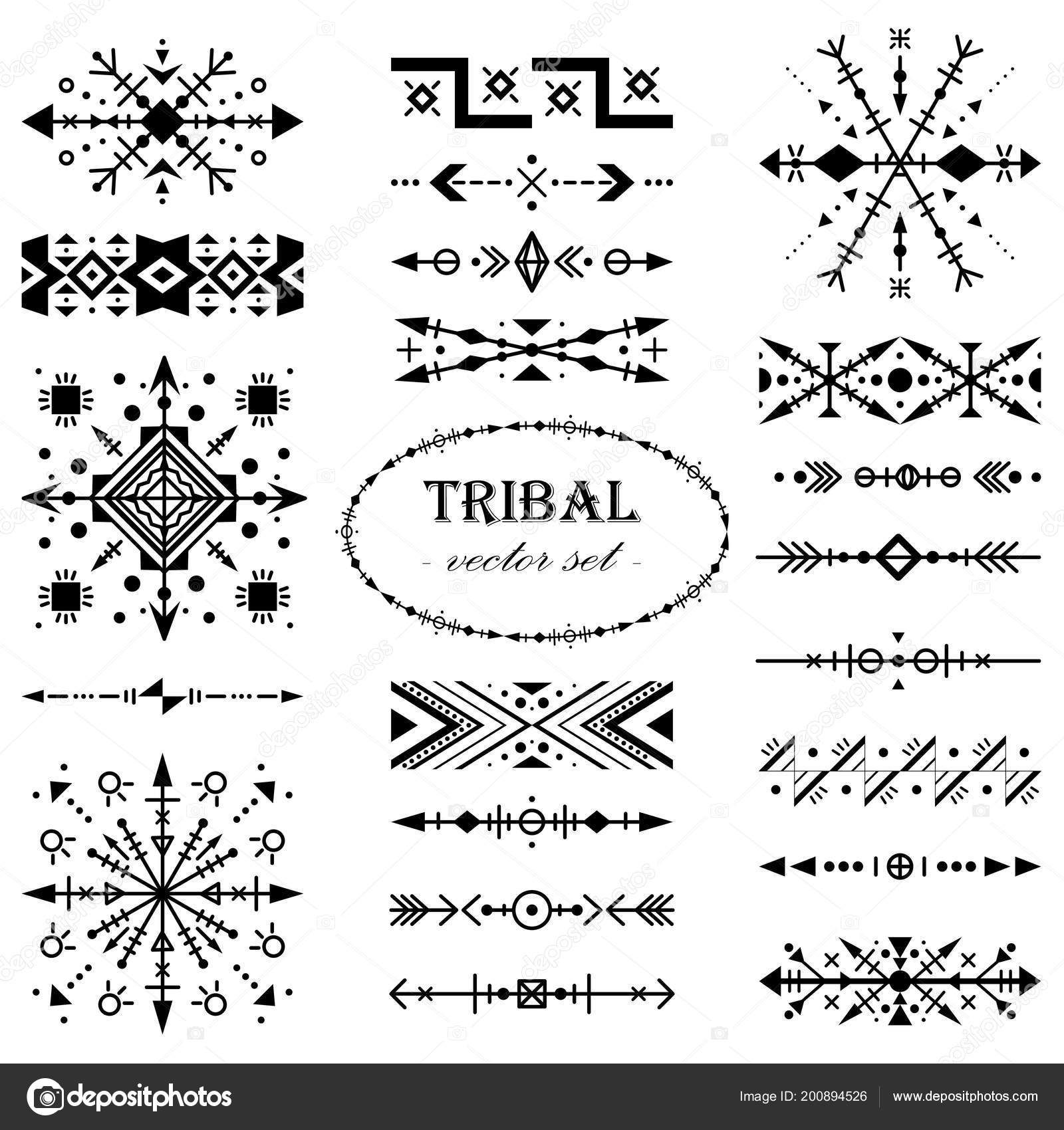 Black White Vector Set Design Elements Tribal Style Brush Set Stock ...
