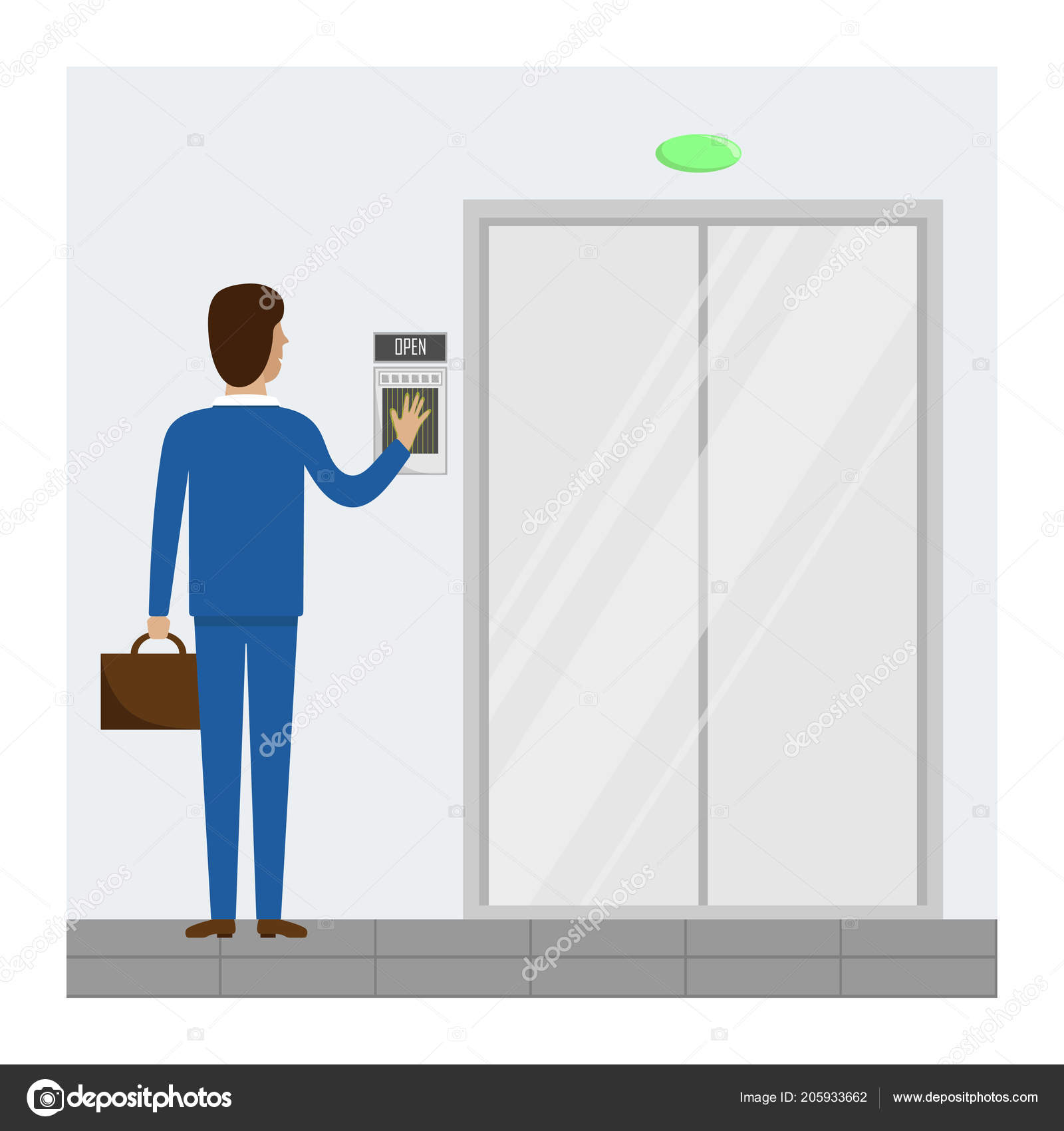 Modern Poster Person Opening Door Fingerprint Stock Vector
