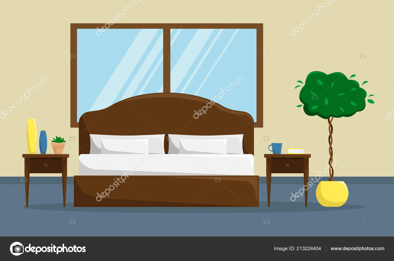 Klassieke Slaapkamer Interieur Met Dubbel Bed Nachtkastjes Stockvector C Tata 91 Mail Ru 213224404