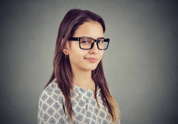 Sly Tricky Young Woman Looking Camera Liar Concept — Stock Photo, Image