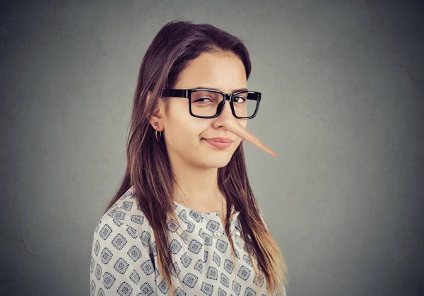 Sly Tricky Young Woman Long Nose Liar Concept — Stock Photo, Image