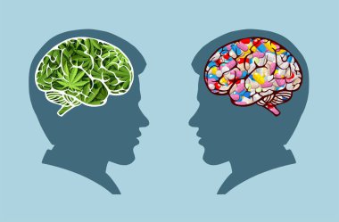 Marijuana medical use and health care concept. Traditional medicine versus other options with cannabis clipart
