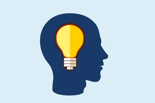 思维创意的概念 人头用电灯泡在里面 — 图库矢量图片