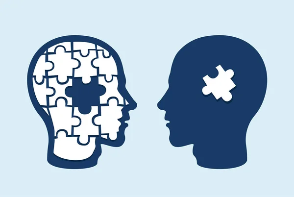 Puzzle Head Brain Two Face Profiles Each Other One Missing — Stock Vector