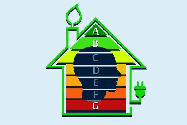 Concepto Casa Energéticamente Eficiente Con Gráfico Clasificación Dentro — Archivo Imágenes Vectoriales