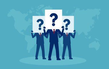 Çok sayıda soru ve şüpheler sahip iş adamları bir grup vektör. 