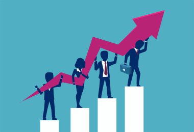 İş yön ve ekip çalışması başarılı değişti. Kavram vektör çizim motive başarılı iş adamları 