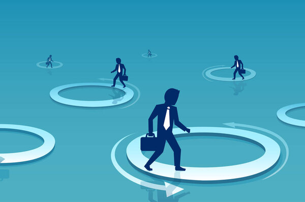 Вектор бизнесмена, идущего по кругу. Концепция бизнес-вызова и сложности
