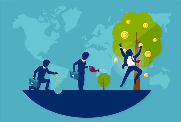 Vector Hombre Negocios Plantando Árbol Dinero Concepto Sabiduría Financiera Éxito — Vector de stock