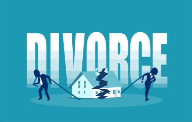 Boşanma ve evlilik sorunları vektör kavramı. Bir kadın ve erkek ayrı ev onların yarısı sürükleme.