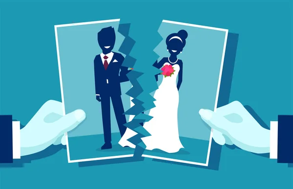 Válság Kapcsolat Házasság Fogalmát Csoportkép Fiatal Házaspár Vágott Félbe Mint — Stock Vector
