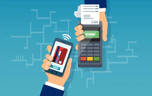 Mobile Payment Web Banner Konzept Bezahlen Mit Nfc Technologie Auf — Stockvektor