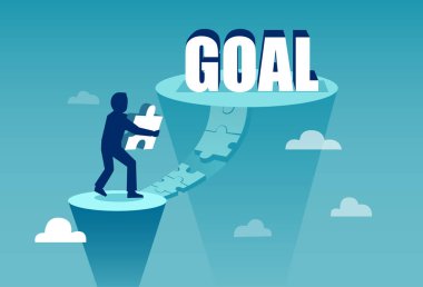 Yol başarı ve hedeflere köprü yap-boz ile yapıyorum bina sorunlarını çözme işadamı vektör çizim. 