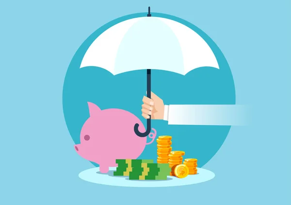Vector Hand Holding Umbrella Protect Money Financial Savings Concept — Stock Vector