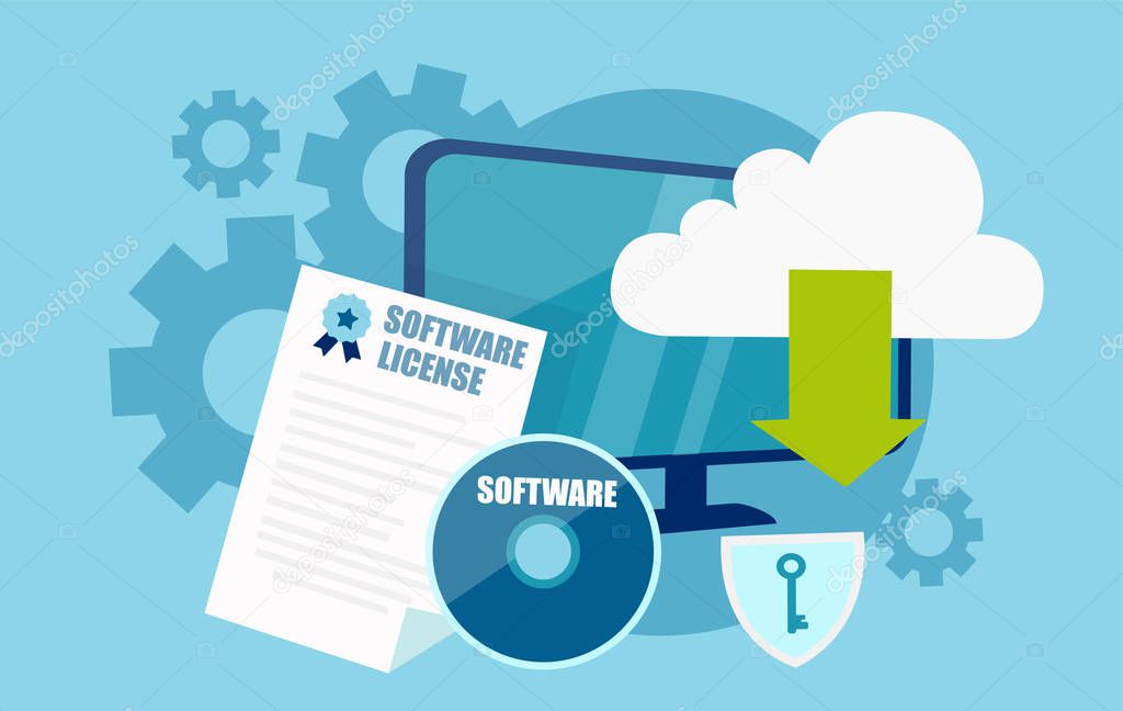 Vector flat style desing of software licensing concept