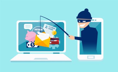 Giriş e-posta zarf ve balıkçılık için özel finansal hesap bilgileri dikkate. Kimlik avı kavramı vektör hilekarlık, hacker saldırı ve web güvenlik 