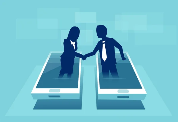 Business Online Communication Concept Vector Businesspeople Shaking Hands Display Smart — Stock Vector