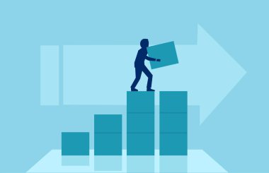 Büyüme, başarı iş kavramı. Vektör adımları kurumsal kariyeri için bina işadamı. 