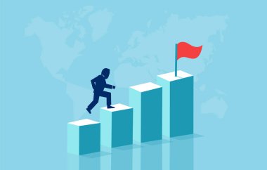 Vektör grafik sütunlarda atlama işadamı konseptiyle. Başarı, başarı, motivasyon iş sembolü. 