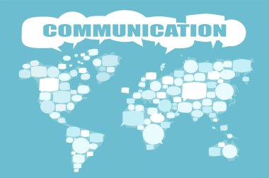 Dünya harita konuşma balonları yaptı. İletişim vektör kavramı