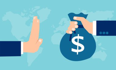 Çanta dolusu para dolar işareti olan bir işadamı el reddeden vektör sunulan 