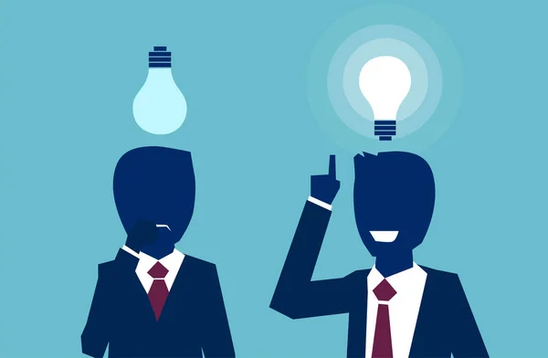 Vector Two Businessmen Thinking Looking Light Bulbs One Having Bright — Stock Vector