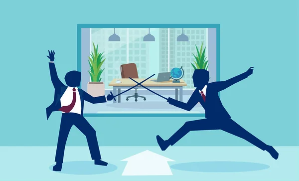 Διανυσματική Εικόνα Των Επιχειρηματιών Αντιπαλότητα Παλεύοντας Σπαθιά Στο Γραφείο — Διανυσματικό Αρχείο