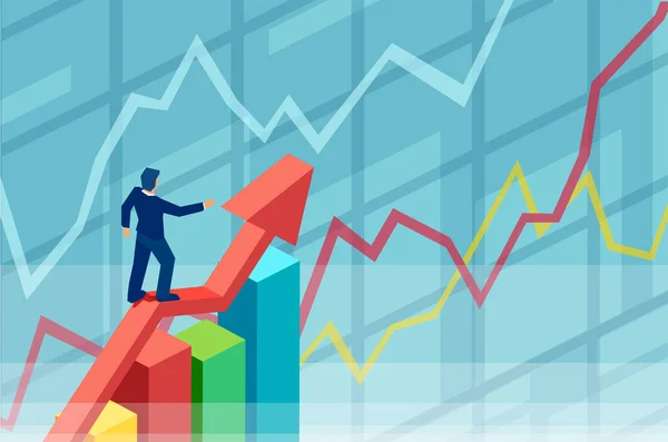 Grafisk Design Affärsmannen Stående Pilen Diagrammet Som Växer Upp Blå — Stock vektor