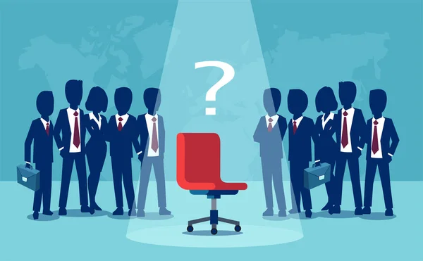 持空椅子站在中间的商人和女商人的向量 候选人 晋升和职业职位概念 — 图库矢量图片