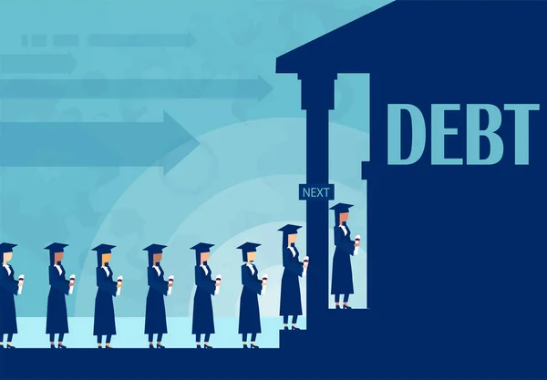 大学的教育储蓄 贷款概念 排队在银行借钱支付教育费用的学生的向量 — 图库矢量图片