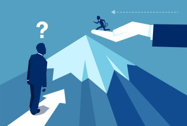 Vektör tasarımı işadamı ile soru işareti rakip ulaşan dağ tepesinde ile yetki yardım mı arıyorsunuz