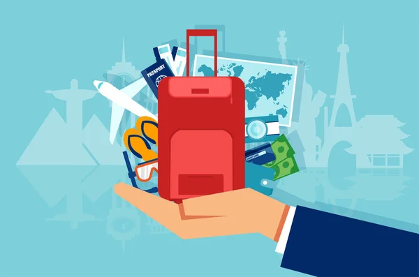 Vecteur Vacances Concept Tourisme Avec Icônes Valise Bagages Passeport Argent — Image vectorielle